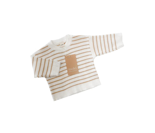 Oat Stripe Ribbed Knit Pullover - Little Fawny Co.