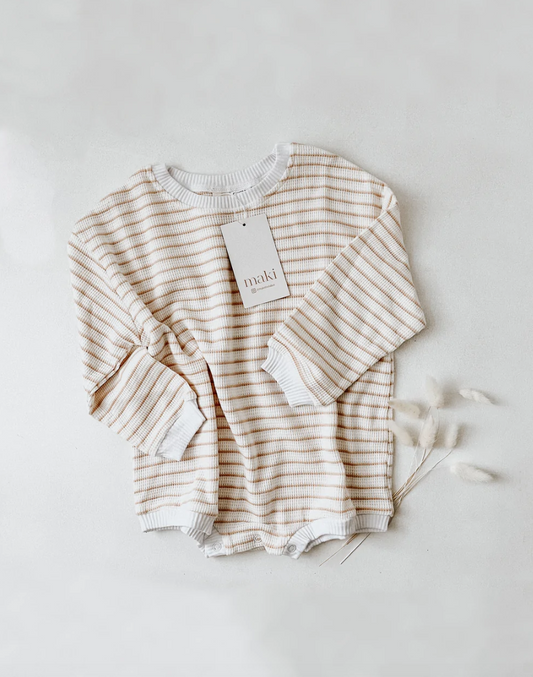 Waffle Striped Pullover Romper - Little Fawny Co.
